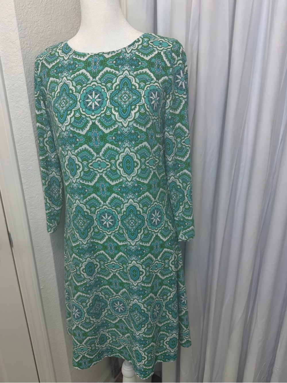 Tommy Hilfiger Medallion Jersey Shift Dress Green Aqua 6
